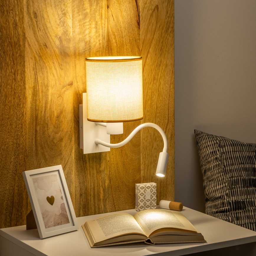 Brilagi - LED Гнучка настінна лампа NUBILA 1xE27/25W/230V + LED/3W білий/світло-коричневий