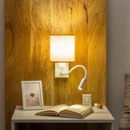 Brilagi - LED Гнучка настінна лампа NUBILA 1xE27/25W/230V + LED/3W білий/світло-коричневий