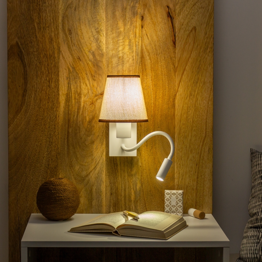 Brilagi - LED Гнучка настінна лампа NUBILA 1xE27/25W/230V + LED/3W білий/коричневий