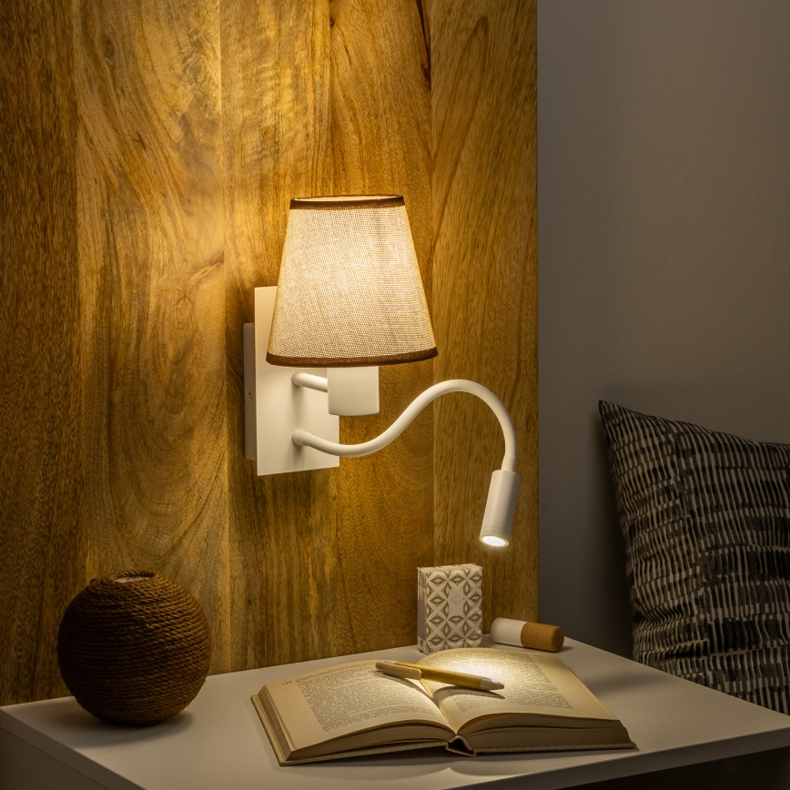 Brilagi - LED Гнучка настінна лампа NUBILA 1xE27/25W/230V + LED/3W білий/коричневий