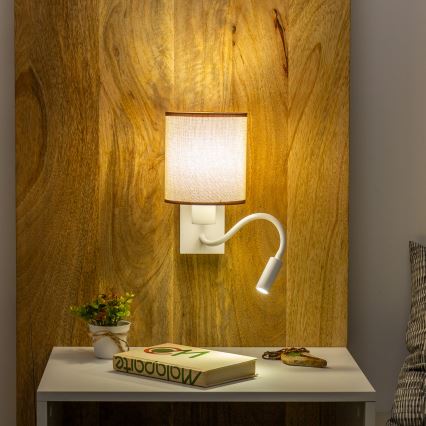 Brilagi - LED Гнучка настінна лампа NUBILA 1xE27/25W/230V + LED/3W білий/коричневий