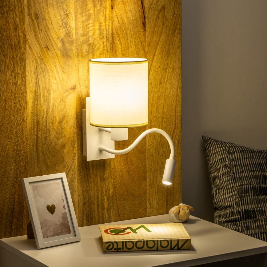 Brilagi - LED Гнучка настінна лампа NUBILA 1xE27/25W/230V + LED/3W білий/кремовий