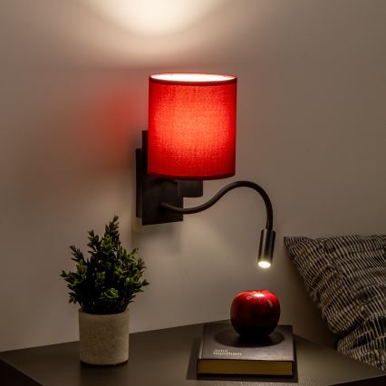 Brilagi - LED Гнучка настінна лампа NUBILA 1xE27/25W/230V + LED/3W чорний/помпейський червоний