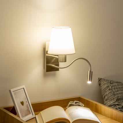 Brilagi - LED Гнучка настінна лампа NUBILA 1xE27/25W/230V + LED/3W матовий хром/білий