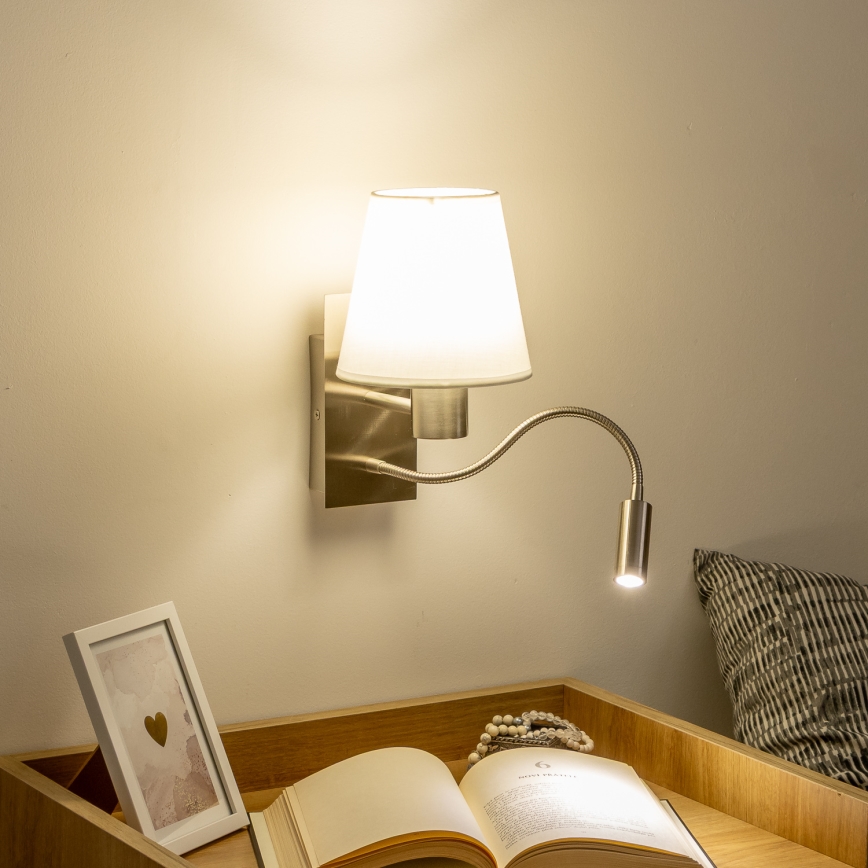 Brilagi - LED Гнучка настінна лампа NUBILA 1xE27/25W/230V + LED/3W матовий хром/білий