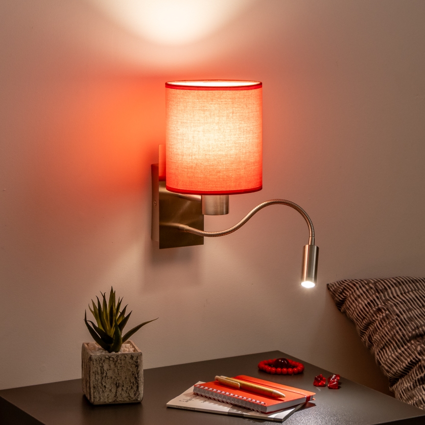 Brilagi - LED Гнучка настінна лампа NUBILA 1xE27/25W/230V + LED/3W матовий хром/червоний