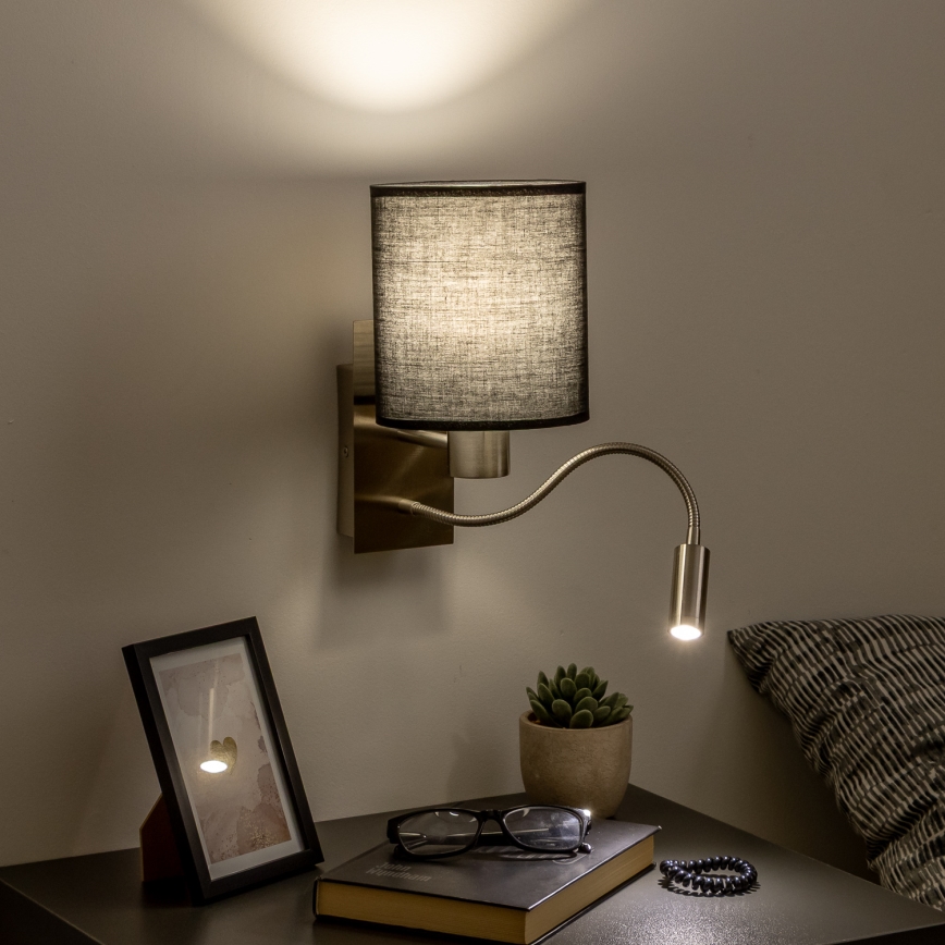 Brilagi - LED Гнучка настінна лампа NUBILA 1xE27/25W/230V + LED/3W матовий хром/чорний