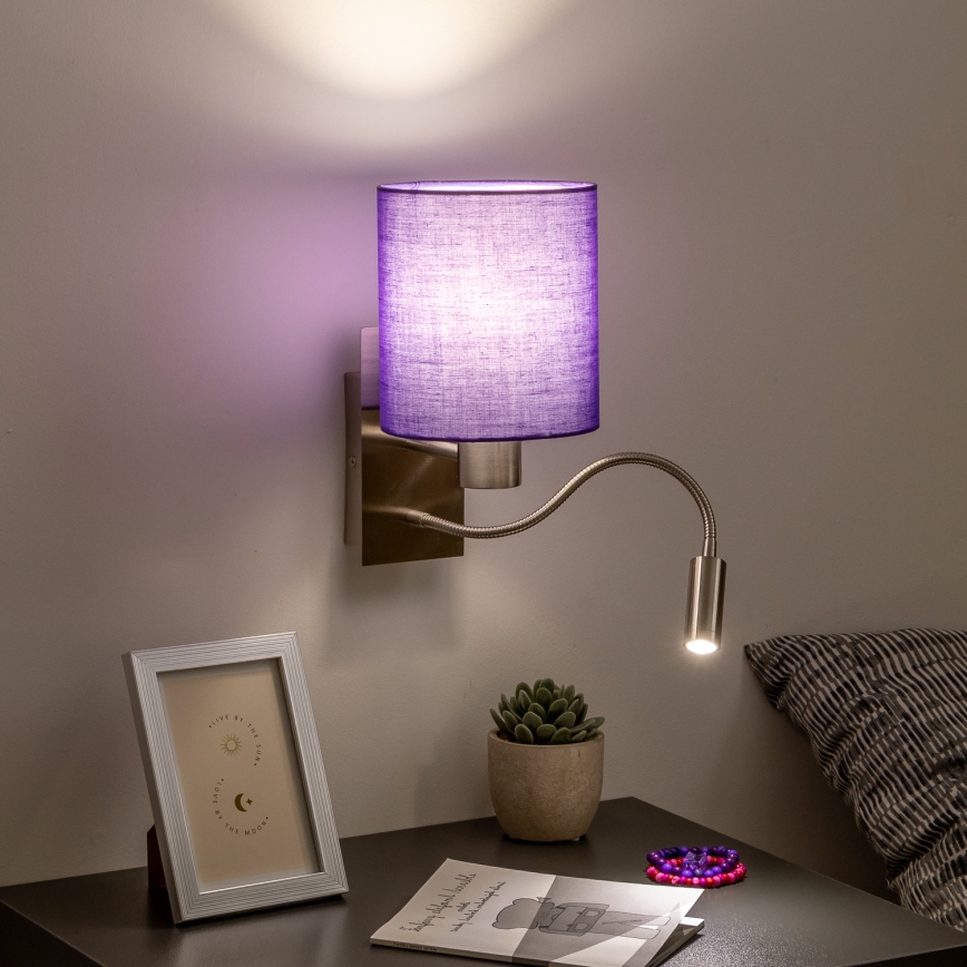 Brilagi - LED Гнучка настінна лампа NUBILA 1xE27/25W/230V + LED/3W матовий хром/фіолетовий