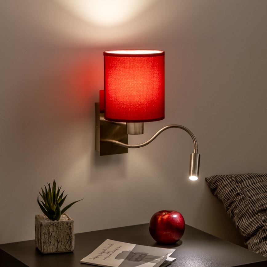 Brilagi - LED Гнучка настінна лампа NUBILA 1xE27/25W/230V + LED/3W матовий хром/помпейський червоний