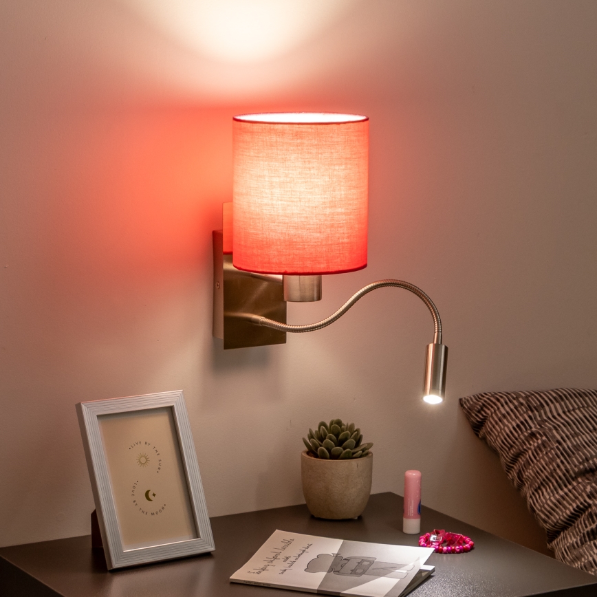 Brilagi - LED Гнучка настінна лампа NUBILA 1xE27/25W/230V + LED/3W матовий хром/рожевий