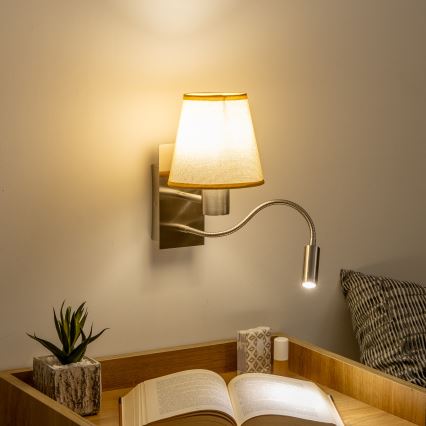 Brilagi - LED Гнучка настінна лампа NUBILA 1xE27/25W/230V + LED/3W матовий хром/світло-коричневий