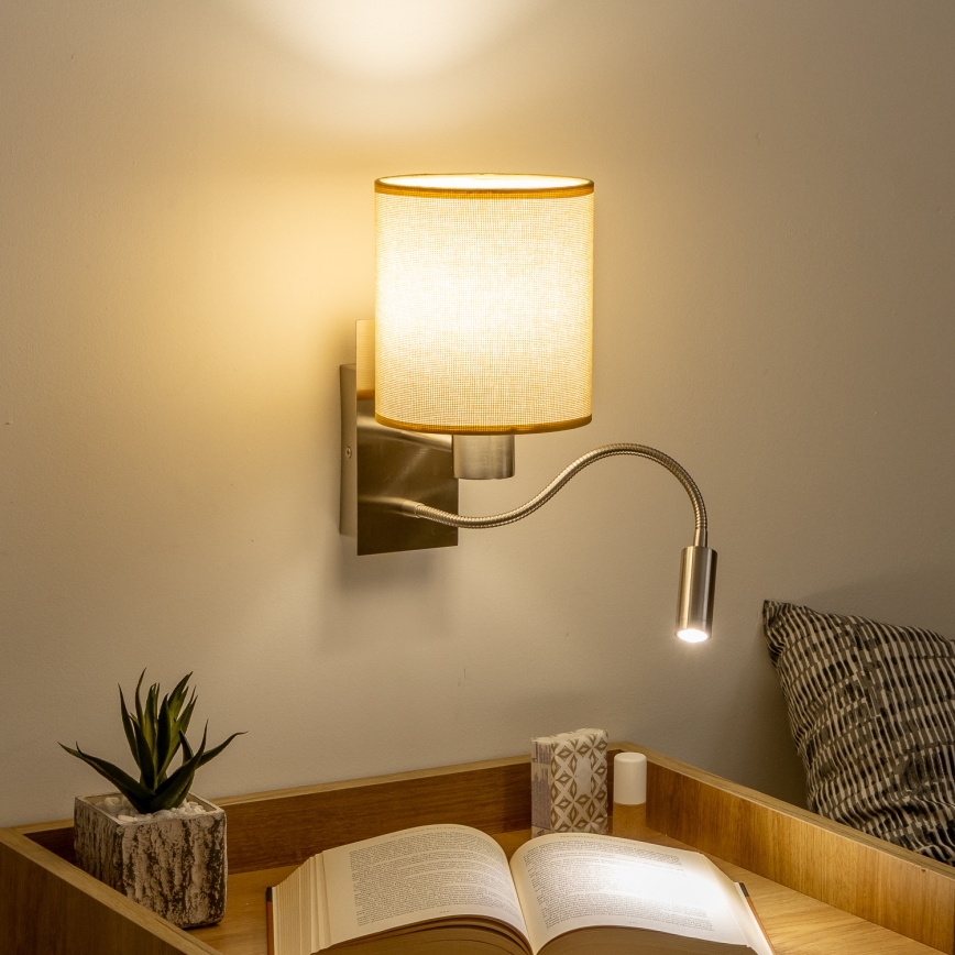 Brilagi - LED Гнучка настінна лампа NUBILA 1xE27/25W/230V + LED/3W матовий хром/світло-коричневий