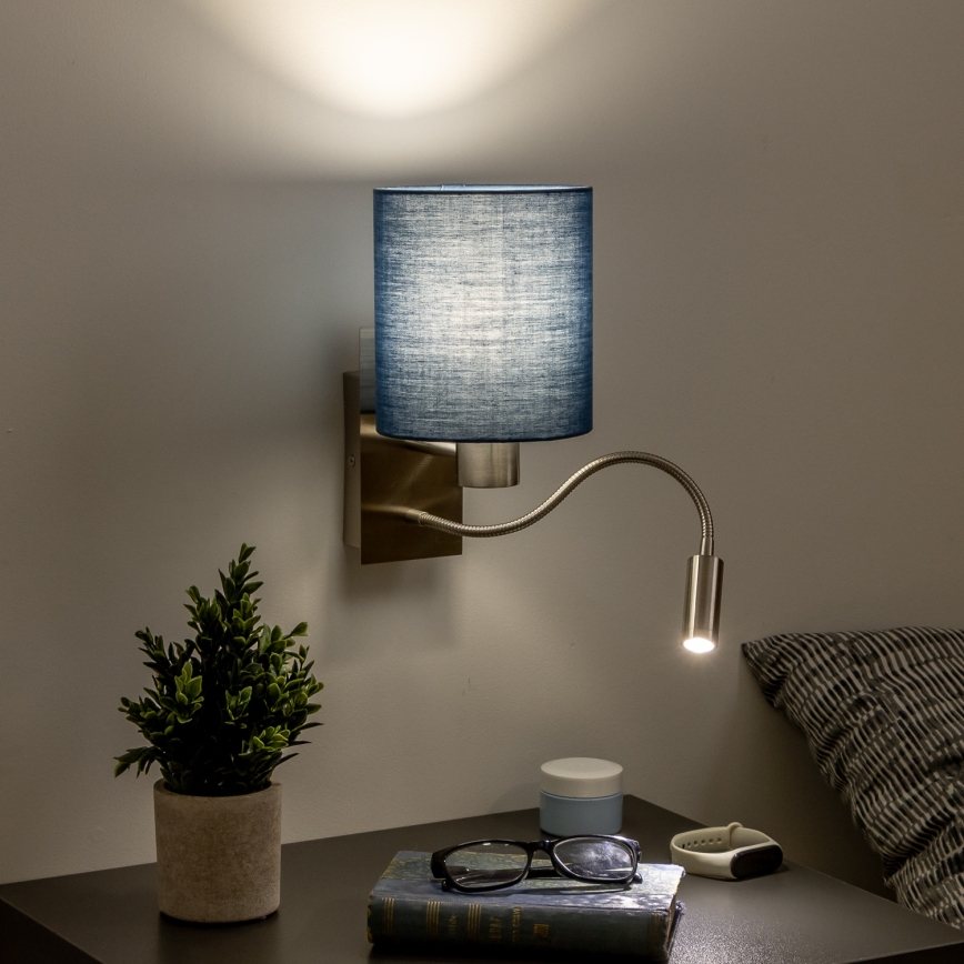Brilagi - LED Гнучка настінна лампа NUBILA 1xE27/25W/230V + LED/3W матовий хром/темно-синій