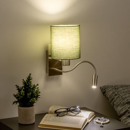 Brilagi - LED Гнучка настінна лампа NUBILA 1xE27/25W/230V + LED/3W матовий хром/зелений
