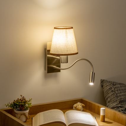 Brilagi - LED Гнучка настінна лампа NUBILA 1xE27/25W/230V + LED/3W матовий хром/коричневий