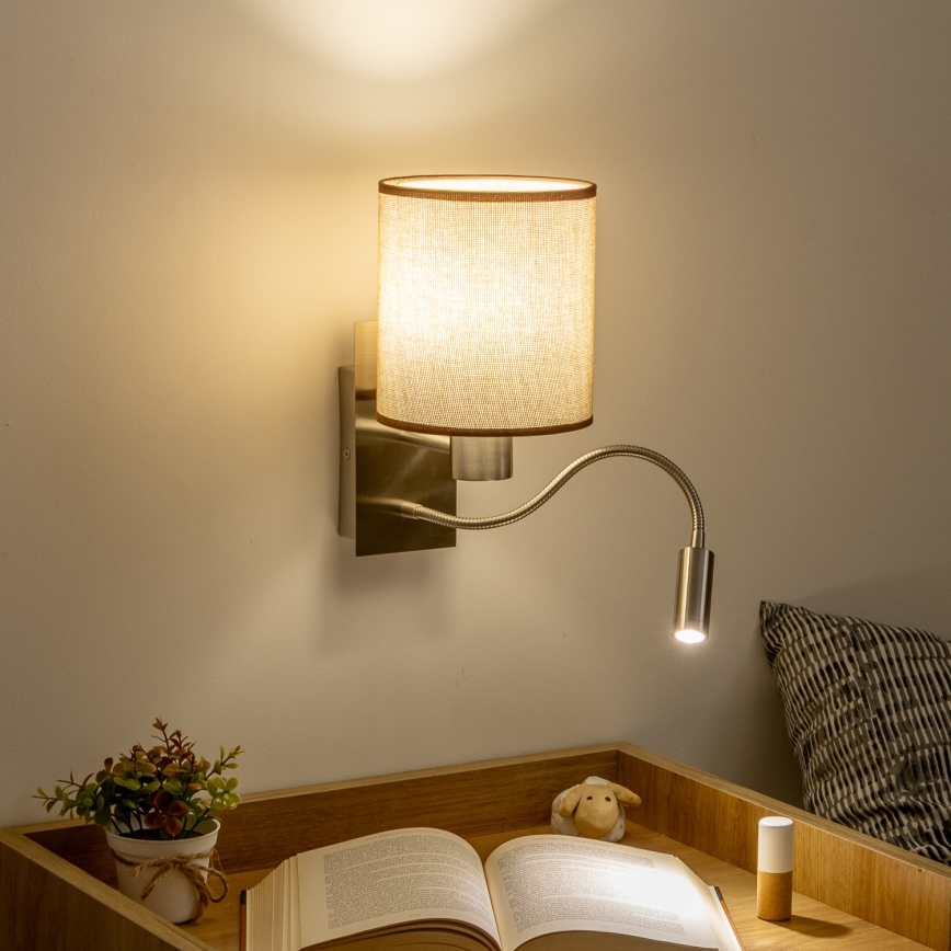Brilagi - LED Гнучка настінна лампа NUBILA 1xE27/25W/230V + LED/3W матовий хром/коричневий