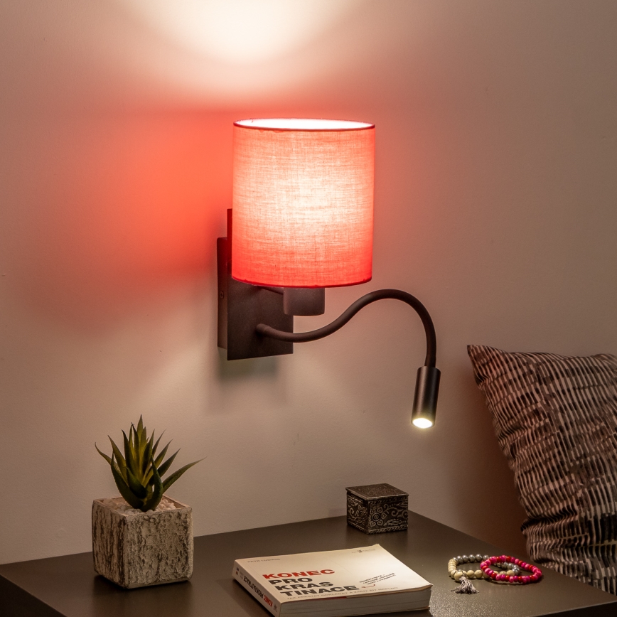 Brilagi - LED Гнучка настінна лампа NUBILA 1xE27/25W/230V + LED/3W чорний/рожевий