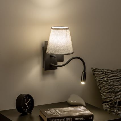 Brilagi - LED Гнучка настінна лампа NUBILA 1xE27/25W/230V + LED/3W чорний/сірий