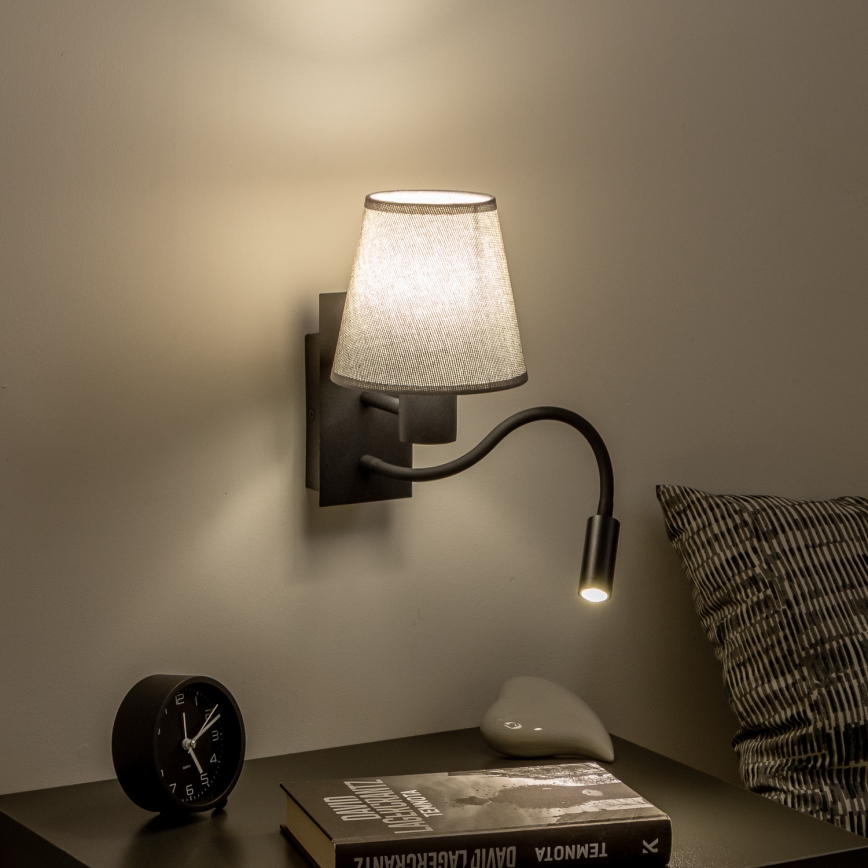Brilagi - LED Гнучка настінна лампа NUBILA 1xE27/25W/230V + LED/3W чорний/сірий