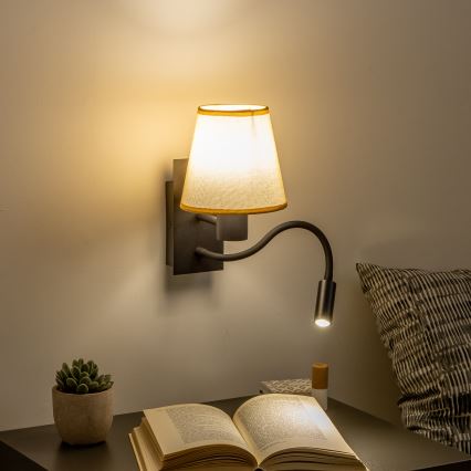 Brilagi - LED Гнучка настінна лампа NUBILA 1xE27/25W/230V + LED/3W чорний/світло-коричневий