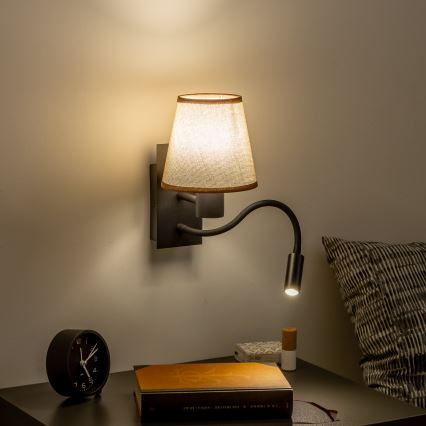 Brilagi - LED Гнучка настінна лампа NUBILA 1xE27/25W/230V + LED/3W чорний/коричневий