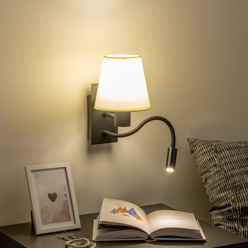 Brilagi - LED Гнучка настінна лампа NUBILA 1xE27/25W/230V + LED/3W чорний/кремовий