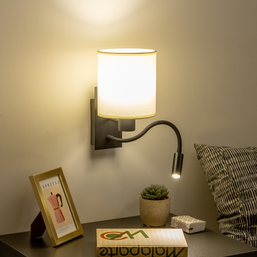 Brilagi - LED Гнучка настінна лампа NUBILA 1xE27/25W/230V + LED/3W чорний/кремовий