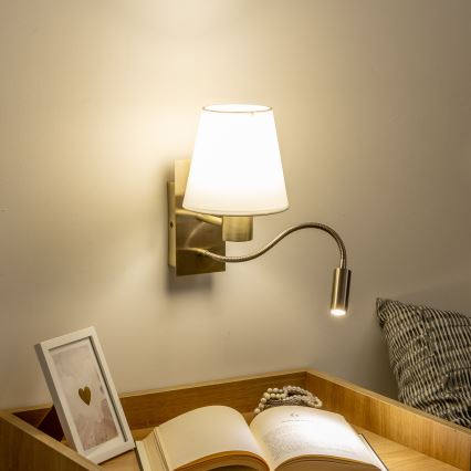 Brilagi - LED Гнучка настінна лампа NUBILA 1xE27/25W/230V + LED/3W латунь/білий