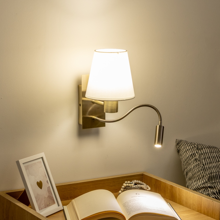 Brilagi - LED Гнучка настінна лампа NUBILA 1xE27/25W/230V + LED/3W латунь/білий