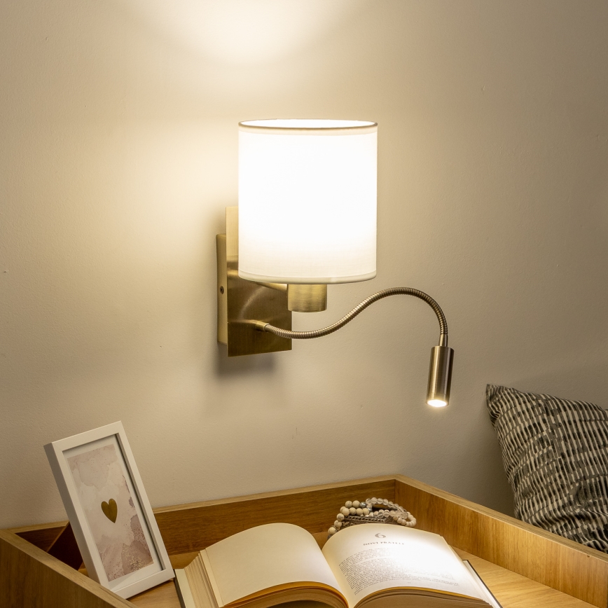Brilagi - LED Гнучка настінна лампа NUBILA 1xE27/25W/230V + LED/3W латунь/білий