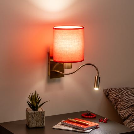 Brilagi - LED Гнучка настінна лампа NUBILA 1xE27/25W/230V + LED/3W латунь/червоний