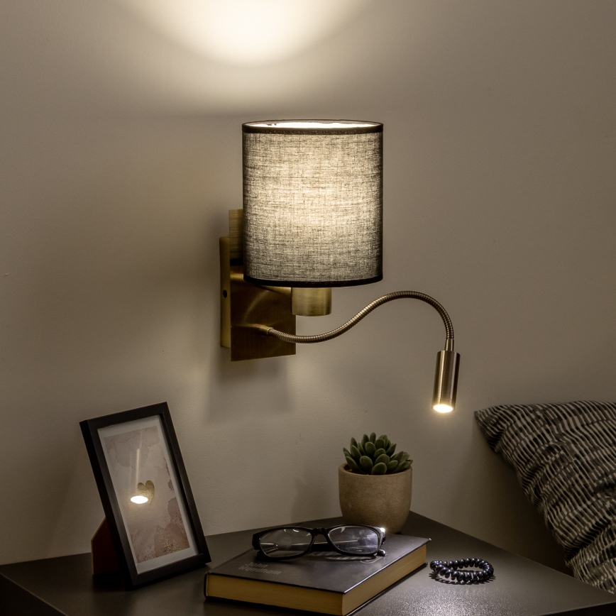 Brilagi - LED Гнучка настінна лампа NUBILA 1xE27/25W/230V + LED/3W латунь/чорний