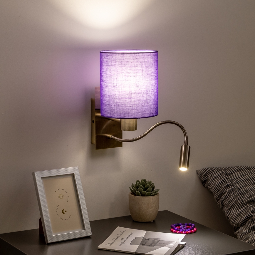 Brilagi - LED Гнучка настінна лампа NUBILA 1xE27/25W/230V + LED/3W латунь/фіолетовий