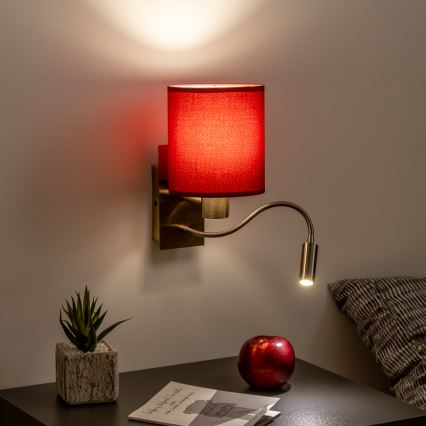Brilagi - LED Гнучка настінна лампа NUBILA 1xE27/25W/230V+LED/3W латунь/помпейський червоний
