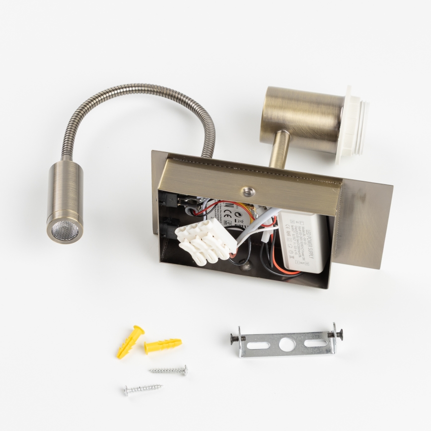 Brilagi - LED Гнучка настінна лампа NUBILA 1xE27/25W/230V+LED/3W латунь/помпейський червоний