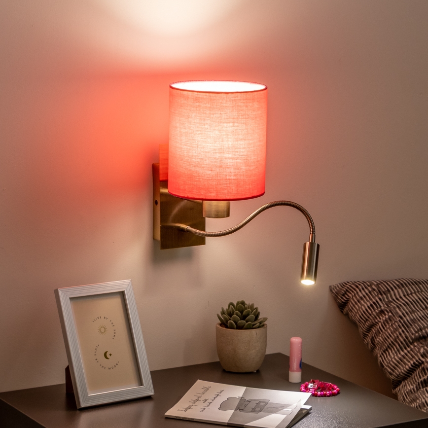 Brilagi - LED Гнучка настінна лампа NUBILA 1xE27/25W/230V + LED/3W латунь/рожевий