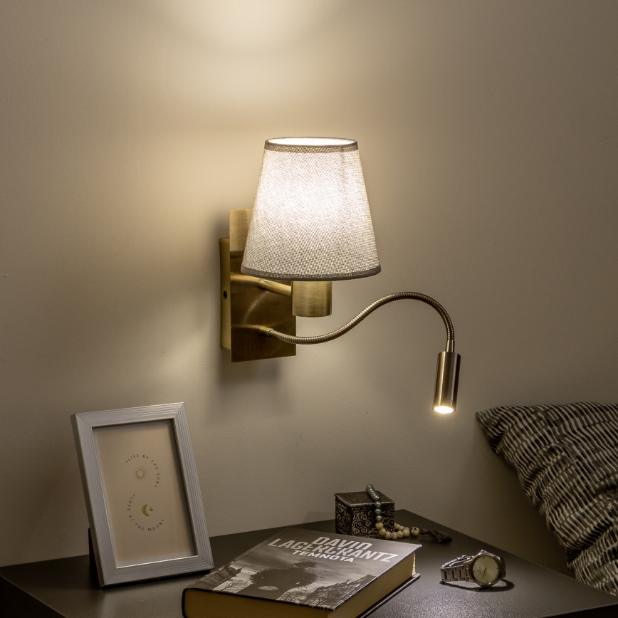 Brilagi - LED Гнучка настінна лампа NUBILA 1xE27/25W/230V + LED/3W латунь/сірий