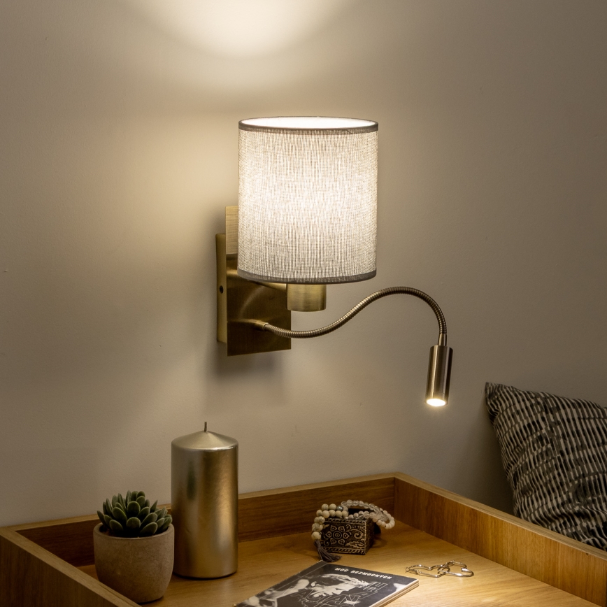 Brilagi - LED Гнучка настінна лампа NUBILA 1xE27/25W/230V + LED/3W латунь/сірий