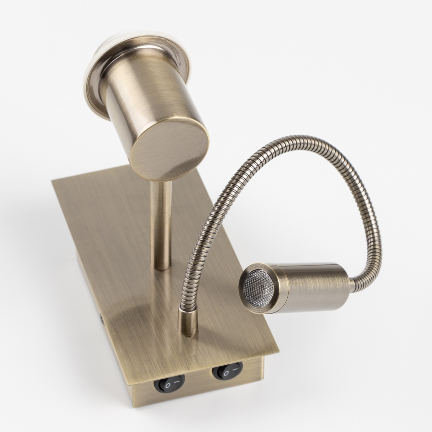 Brilagi - LED Гнучка настінна лампа NUBILA 1xE27/25W/230V + LED/3W латунь/світло-коричневий