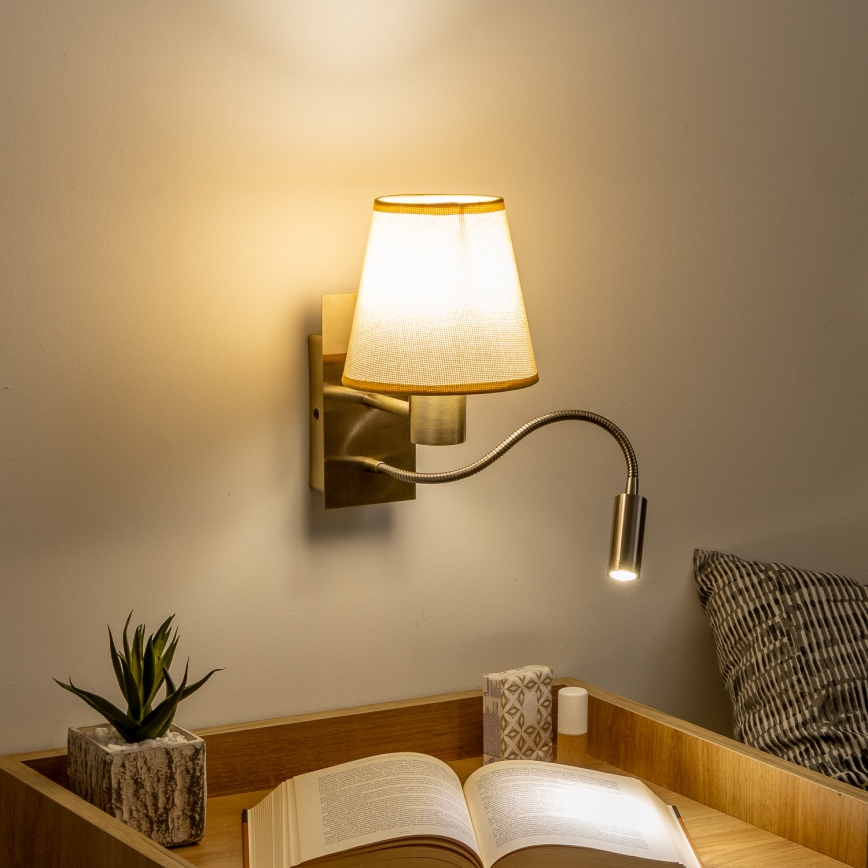 Brilagi - LED Гнучка настінна лампа NUBILA 1xE27/25W/230V + LED/3W латунь/світло-коричневий