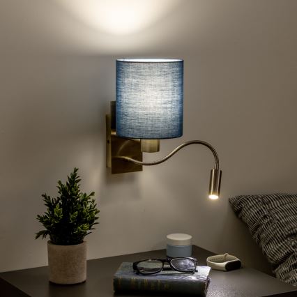 Brilagi - LED Гнучка настінна лампа NUBILA 1xE27/25W/230V+ LED/3W латунь/темно-синій