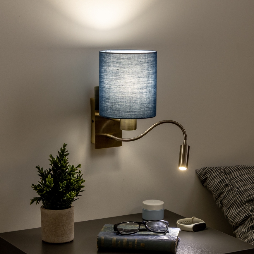 Brilagi - LED Гнучка настінна лампа NUBILA 1xE27/25W/230V+ LED/3W латунь/темно-синій