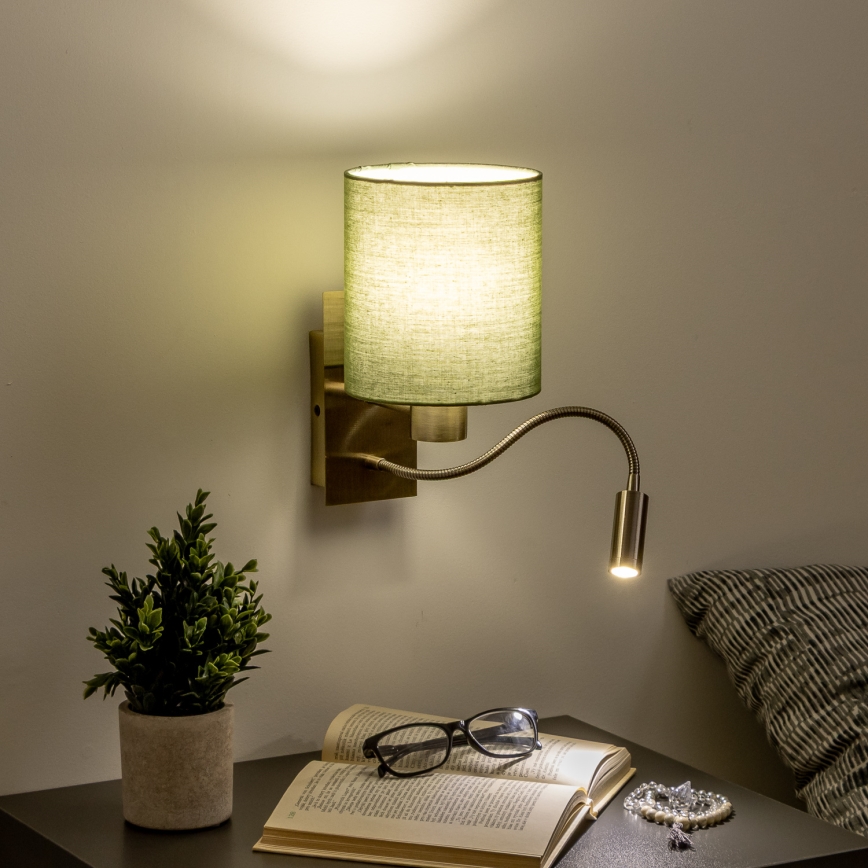 Brilagi - LED Гнучка настінна лампа NUBILA 1xE27/25W/230V + LED/3W латунь/зелений