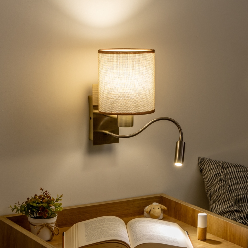 Brilagi - LED Гнучка настінна лампа NUBILA 1xE27/25W/230V + LED/3W латунь/коричневий