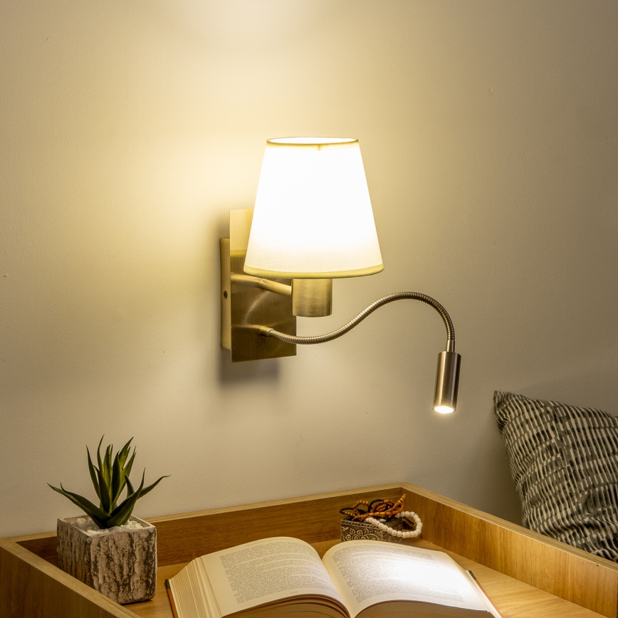 Brilagi - LED Гнучка настінна лампа NUBILA 1xE27/25W/230V + LED/3W латунь/кремовий