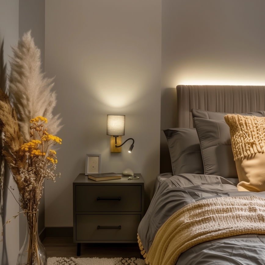 Brilagi - LED Гнучка настінна лампа NUBILA WOOD 1xE27/25W/230V + LED/3W дуб/антрацит