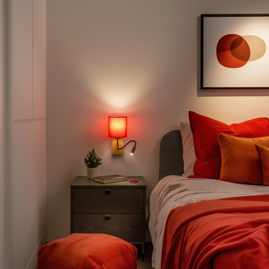 Brilagi - LED Гнучка настінна лампа NUBILA WOOD 1xE27/25W/230V + LED/3W дуб/червоний