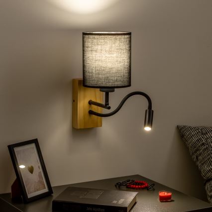 Brilagi - LED Гнучка настінна лампа NUBILA WOOD 1xE27/25W/230V + LED/3W дуб/чорний