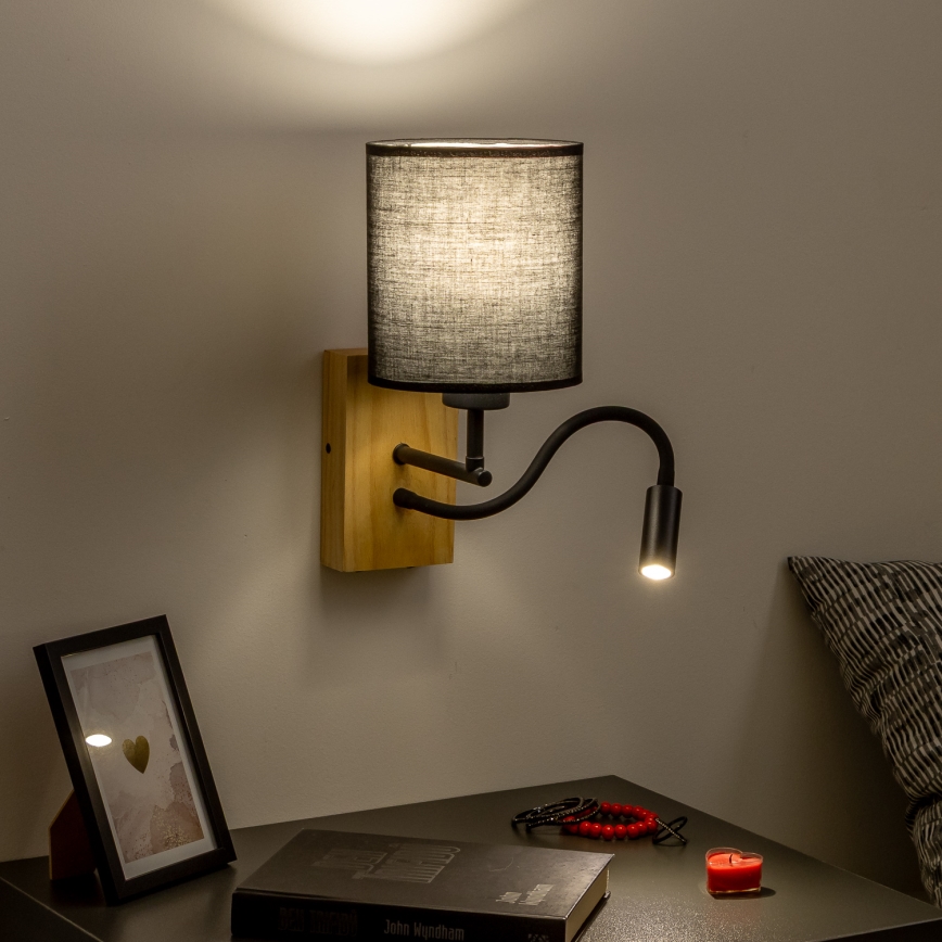 Brilagi - LED Гнучка настінна лампа NUBILA WOOD 1xE27/25W/230V + LED/3W дуб/чорний