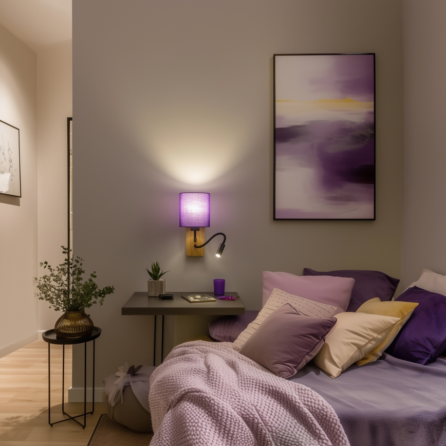 Brilagi - LED Гнучка настінна лампа NUBILA WOOD 1xE27/25W/230V + LED/3W дуб/фіолетовий